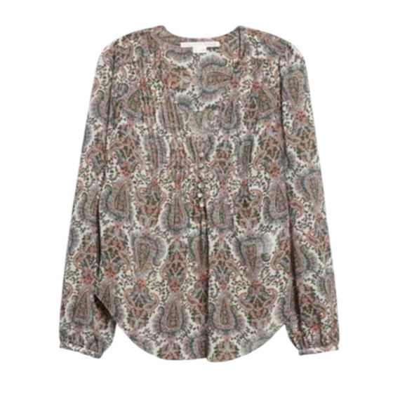 VERONICA BEARD Lowell Paisley Pin Tuck Long Sleeve Blouse Size 4 - Picture 6 of 13